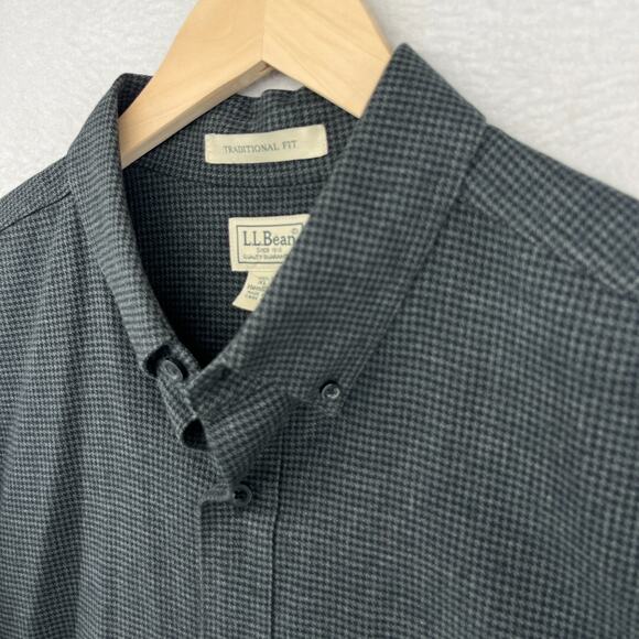 LL BEAN Shirt Mens XLT Tall Wicked Good Flannel Button Up Houndstooth Check Gray - Picture 1 of 14